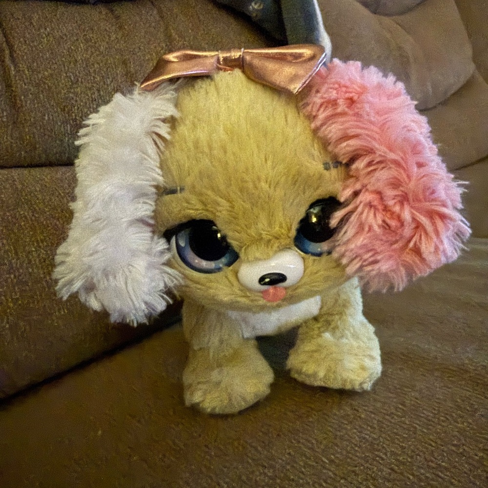 Plush Dog Toy with Pink and White Ears